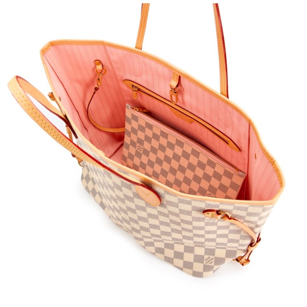 Louis Vuitton Damier Azur Coated Canvas NeverFull MM Tote Rose Ballerina Lining - Picture 3 of 14